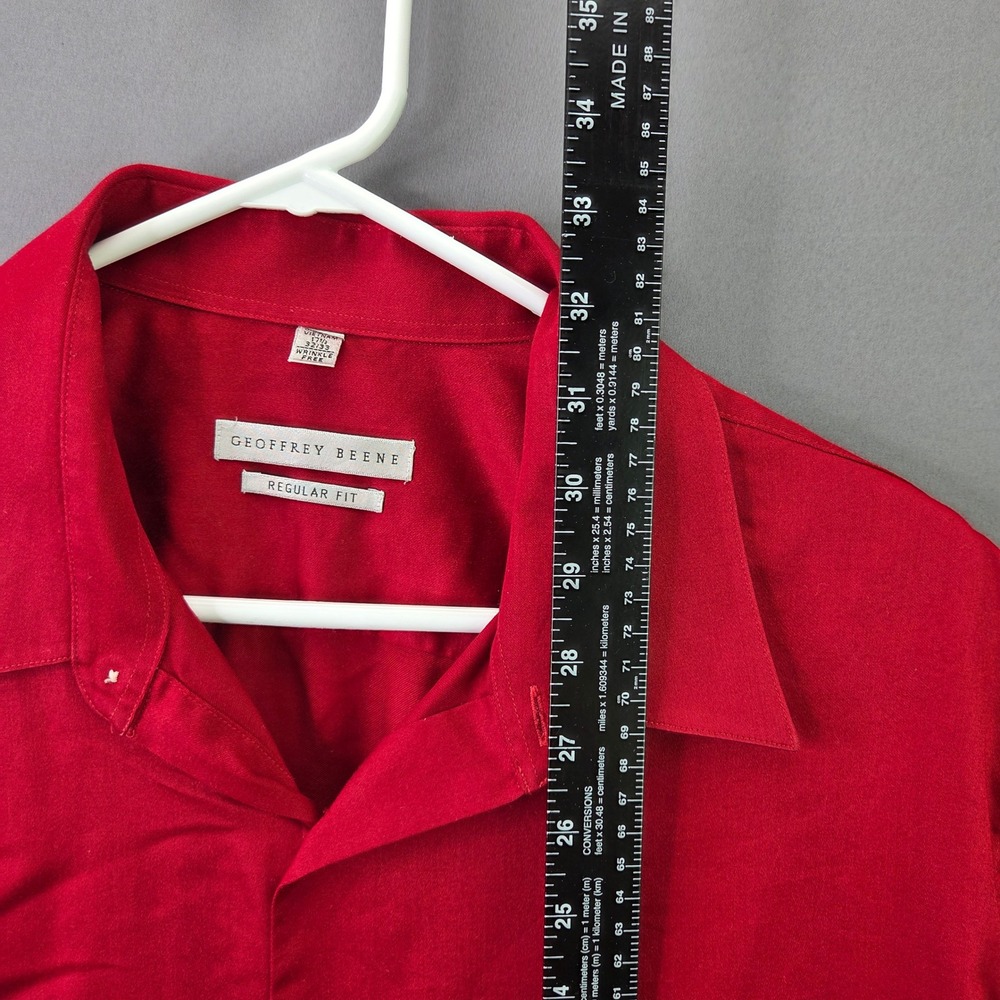 Geoffrey Beene Button Down Mens 17.5 32/33 Red Regular Fit Wrinkle Free Shirt - Picture 5 of 7